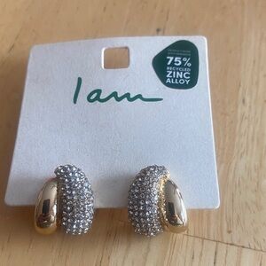 Gold and rhinestone open hoop post Earrings. NWT. Sparkly and blingy